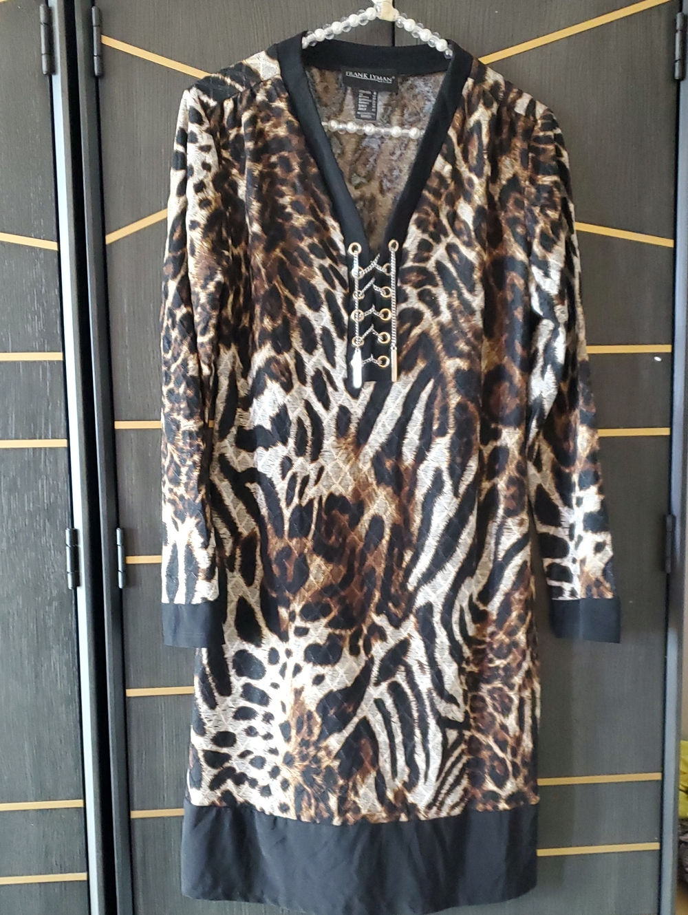 Frank Lyman Design Leopard & Zebra Print Lace-Up Sleep Dress - Brown & Black